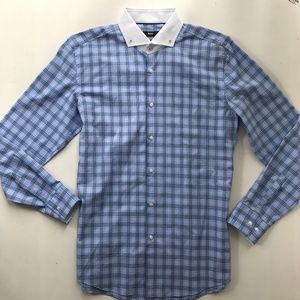 BOSS Hugo Boss Mens Shirt Blue Checks White Collar